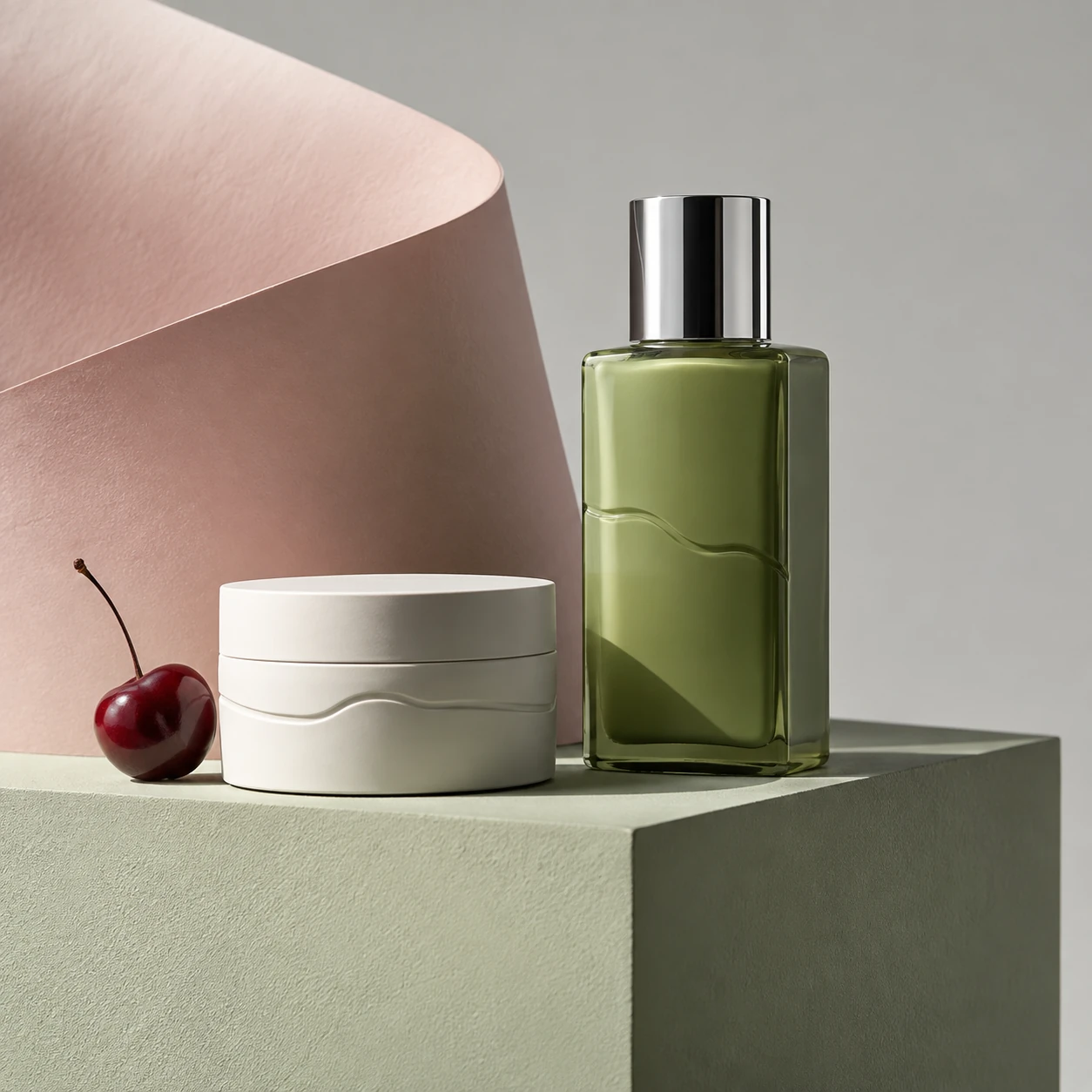 Original product artwork: green glass, porcelain and chrome packaging